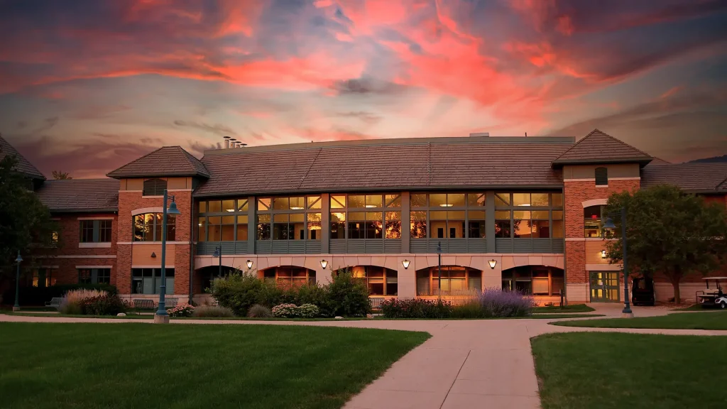 Saemann Student Center at dusk