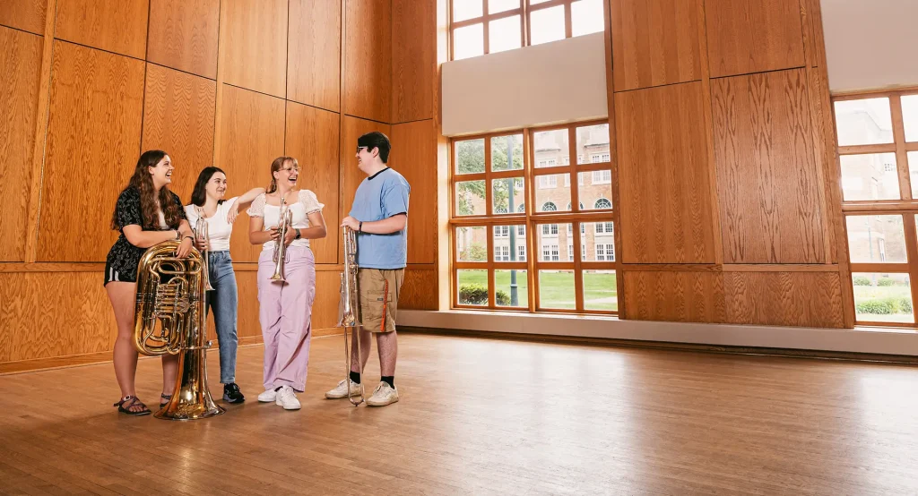 Brass group in Orchestra Hall in Bachman Fine Arts Center